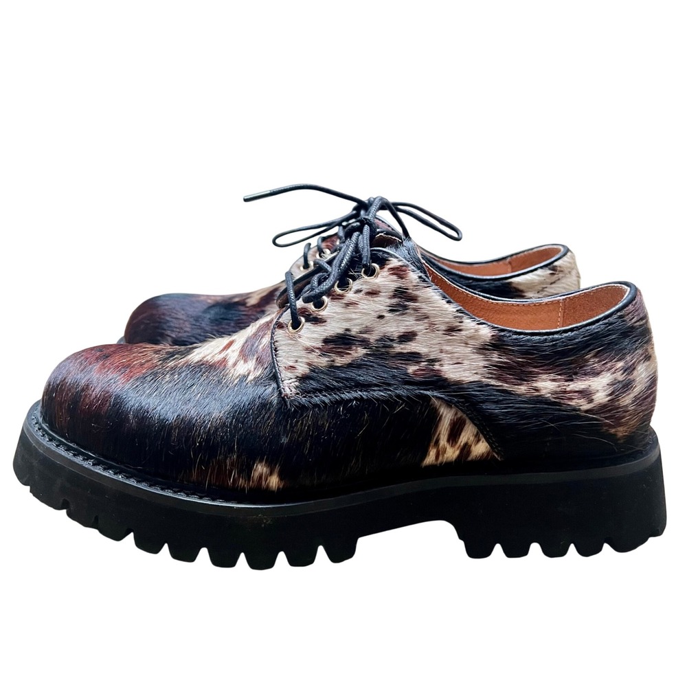 Marc Nolan Ms. Luca Cow Print Pony Hair Platform Lug Sole Oxfords Brown Black 8